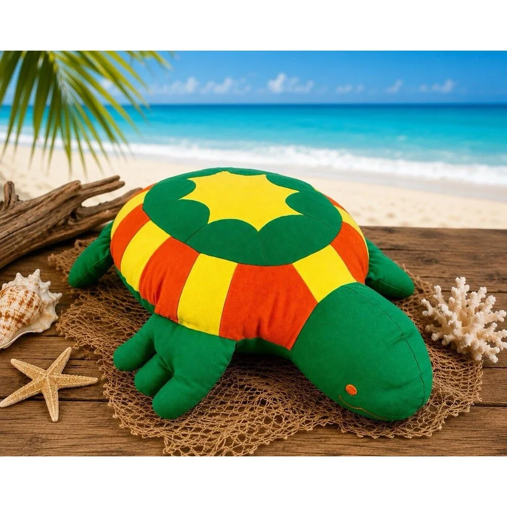 Vintage Pier 1 Imports Turtle Plush Pillow Retired HTF Tropical Decor 17 Inch